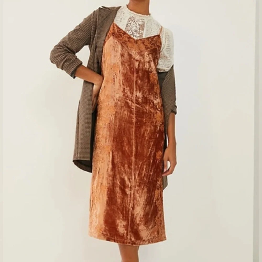 Anthropologie Lucie Embroidered Velvet Slip Midi Petite Dress - Picture 2 of 10